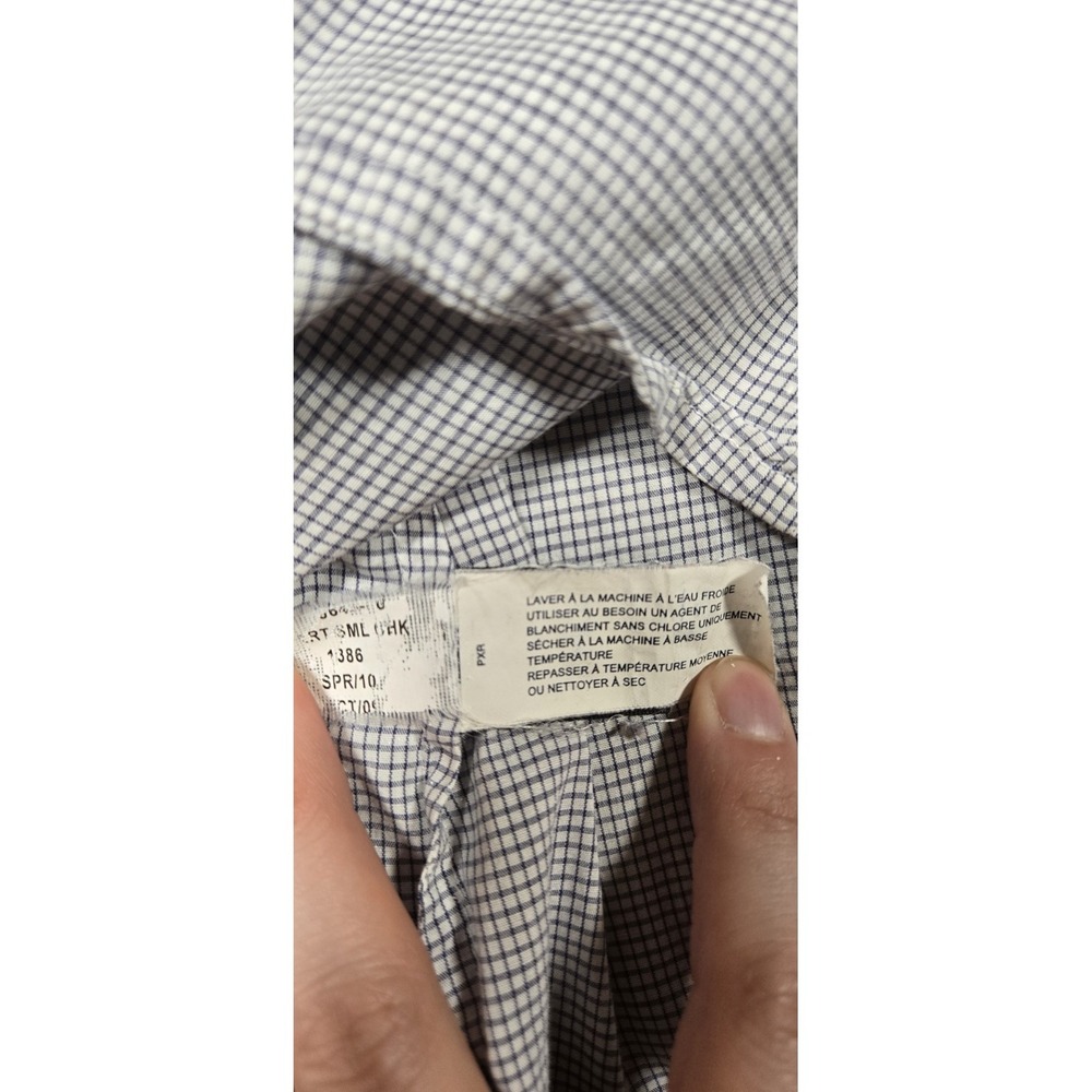 Banana Republic Button Up Shirt Women Medium White Navy Checked 100% Cotton Logo - Picture 10 of 10